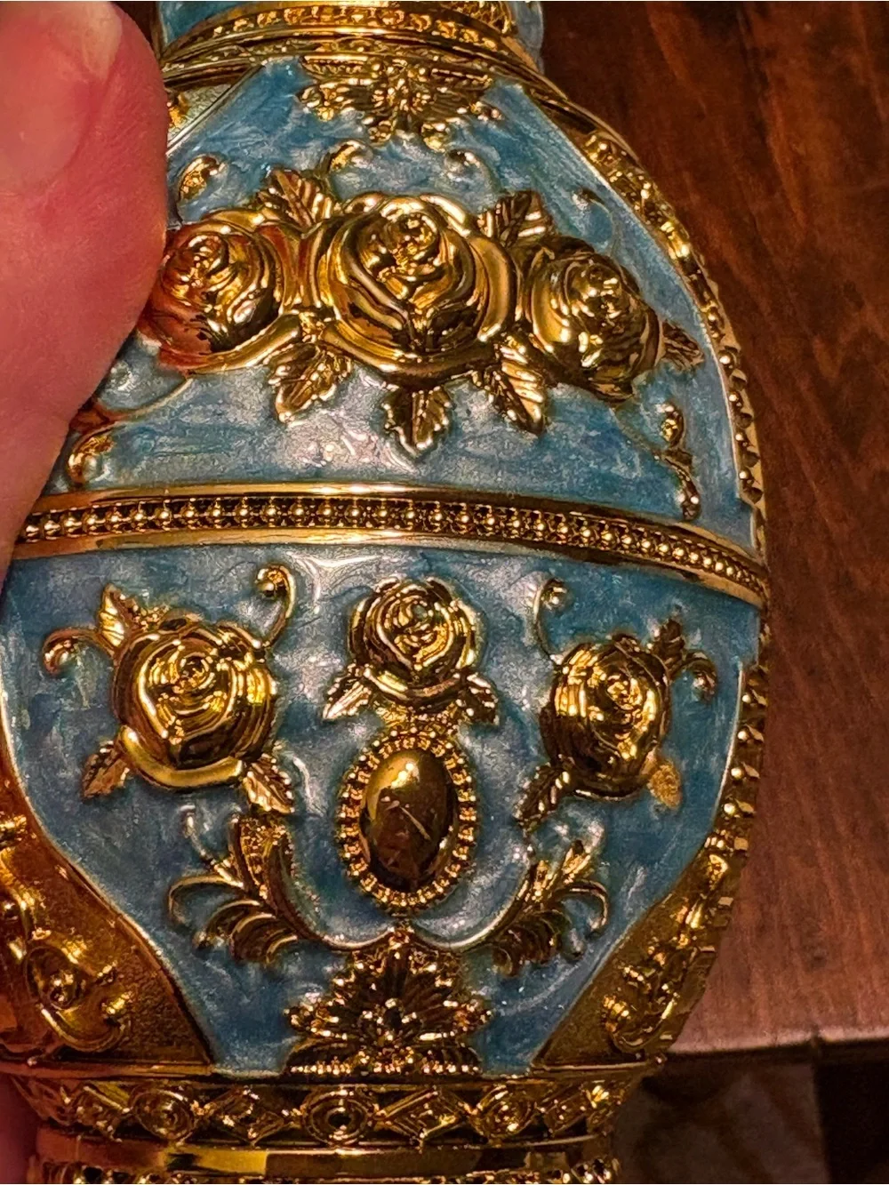 Ornate Blue and Gold Decorative Accent Jar/Egg - Elegant Home Accent